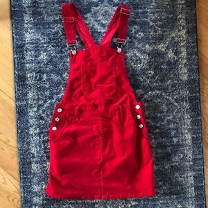 Red overall dress